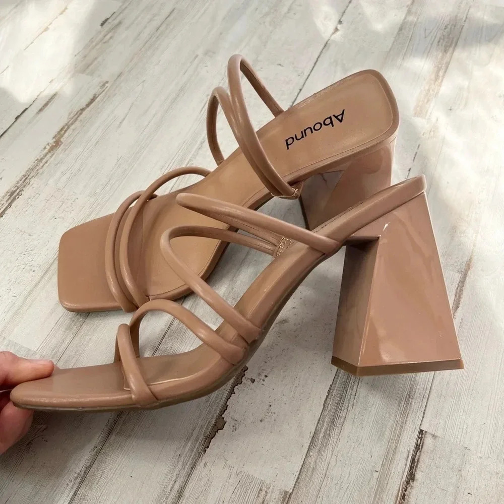 Abound Austyn Tubular Strappy Block Heeled Sandal Tan Mocha Size 9 - Picture 3 of 11